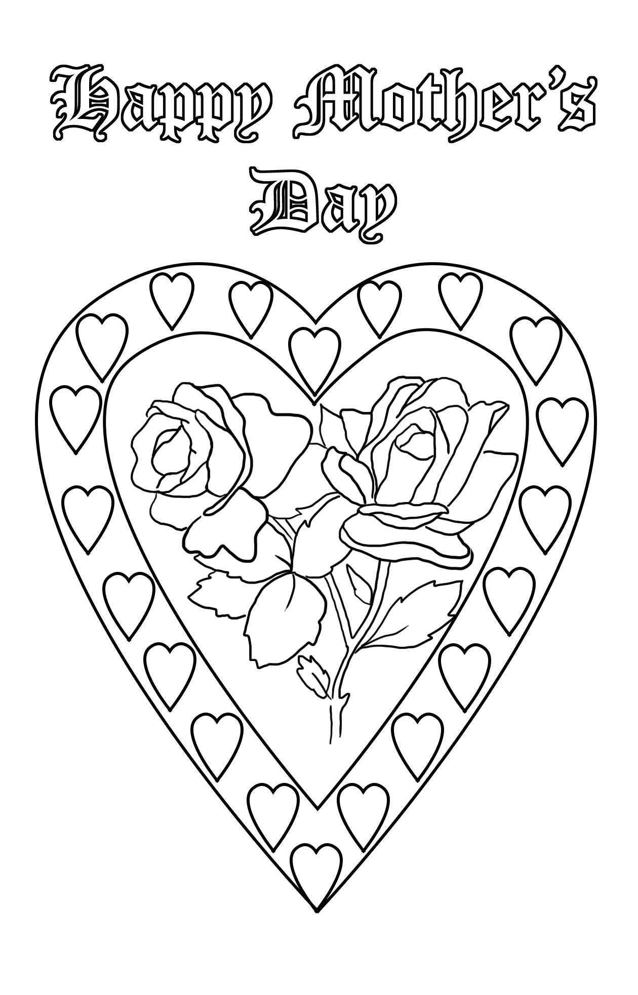 hearts and roses for Mother's day coloring