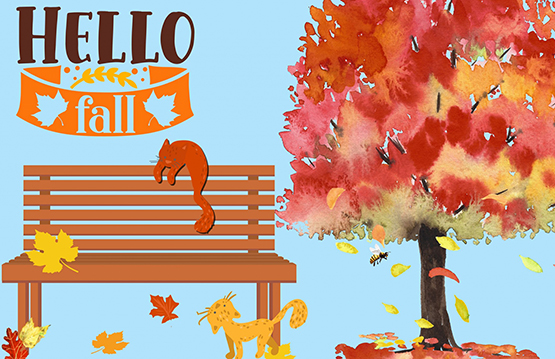 Hello fall with cats and bench