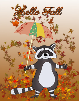 Hello fall racoon leaves umbrella