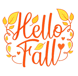 Hello fall text with leaves