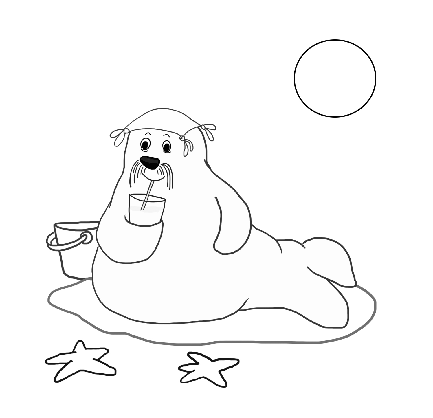 summer coloring sheet with walrus