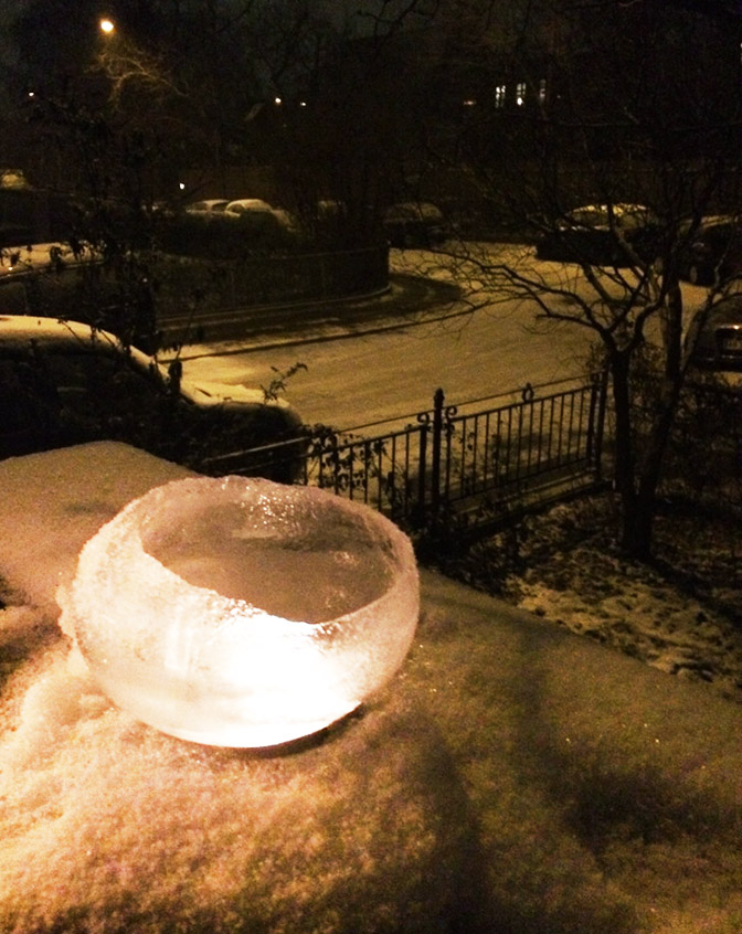 picture of ice lantern in winter scene