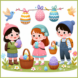 kids collecting Easter eggs clipart