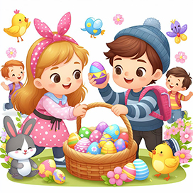 kids hunting Easter eggs