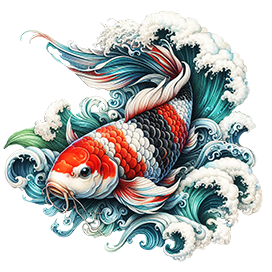 koi fish drawing in waves AI