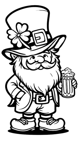 leprechaun with glass of beer coloring page