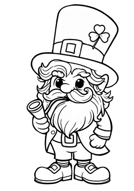 leprechaun with pibe coloring page