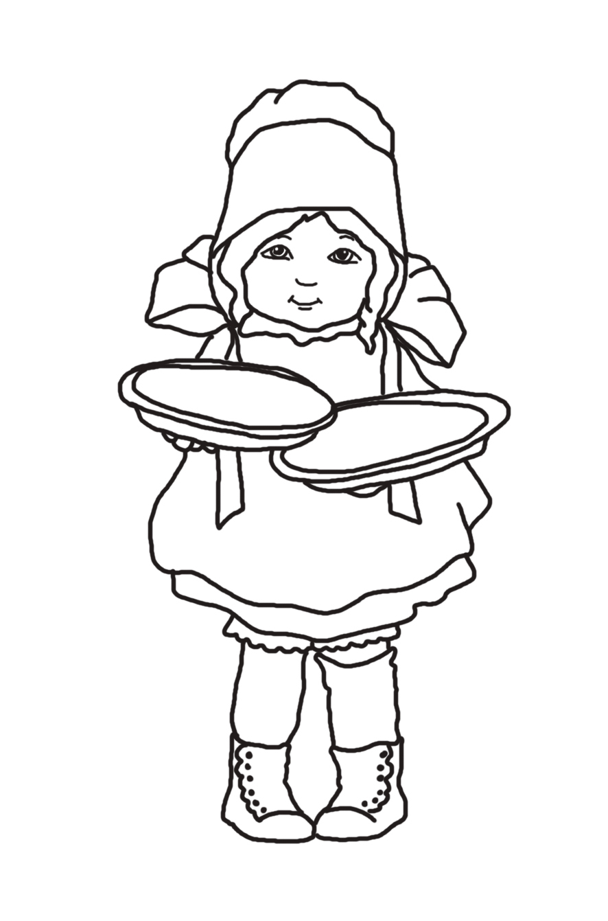 pilgrim girl with thanksgiving pies