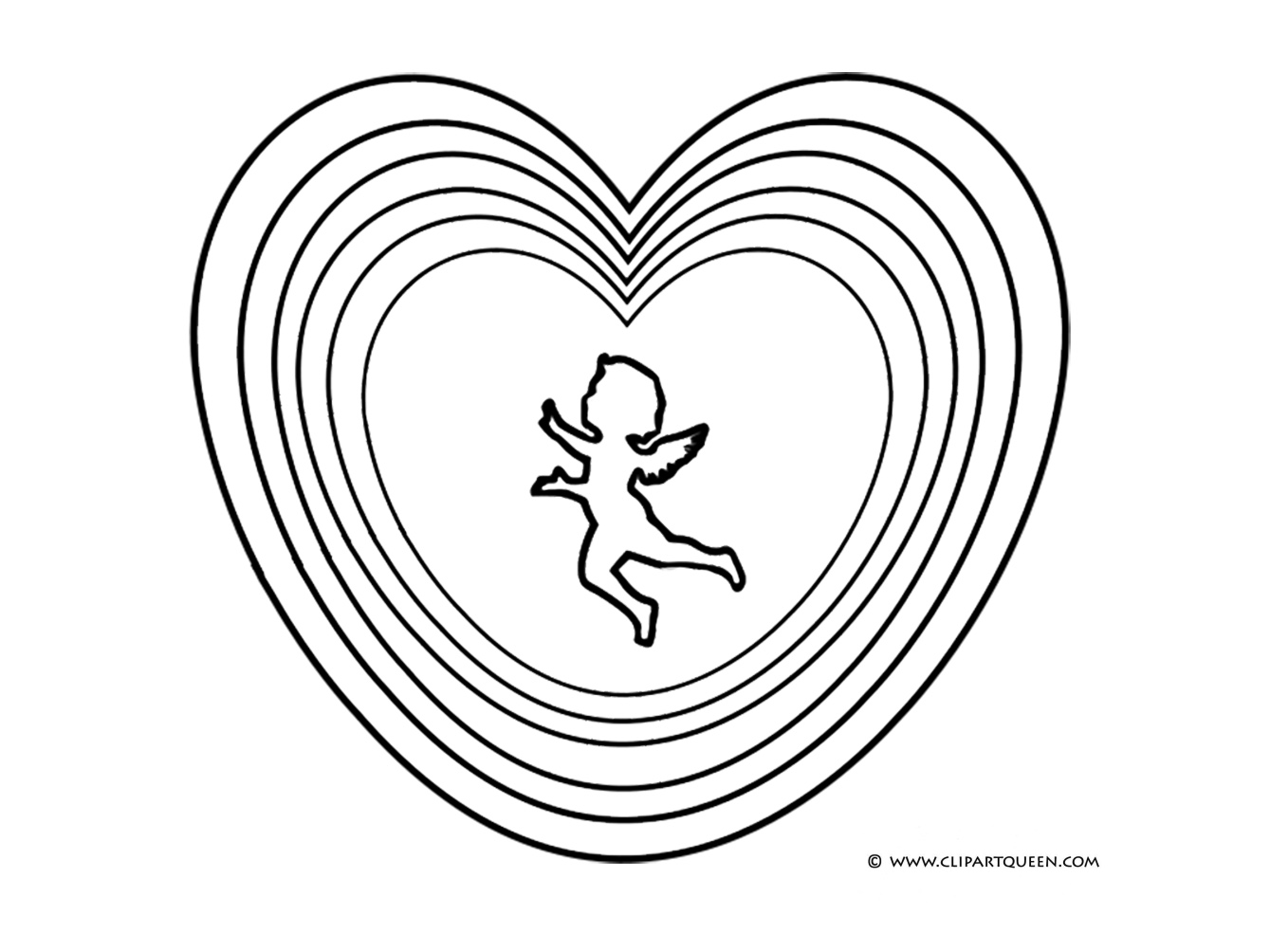 Cupid silhouette in shapes of hearts