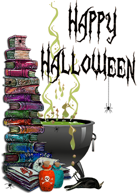 Halloween image magic books cauldron