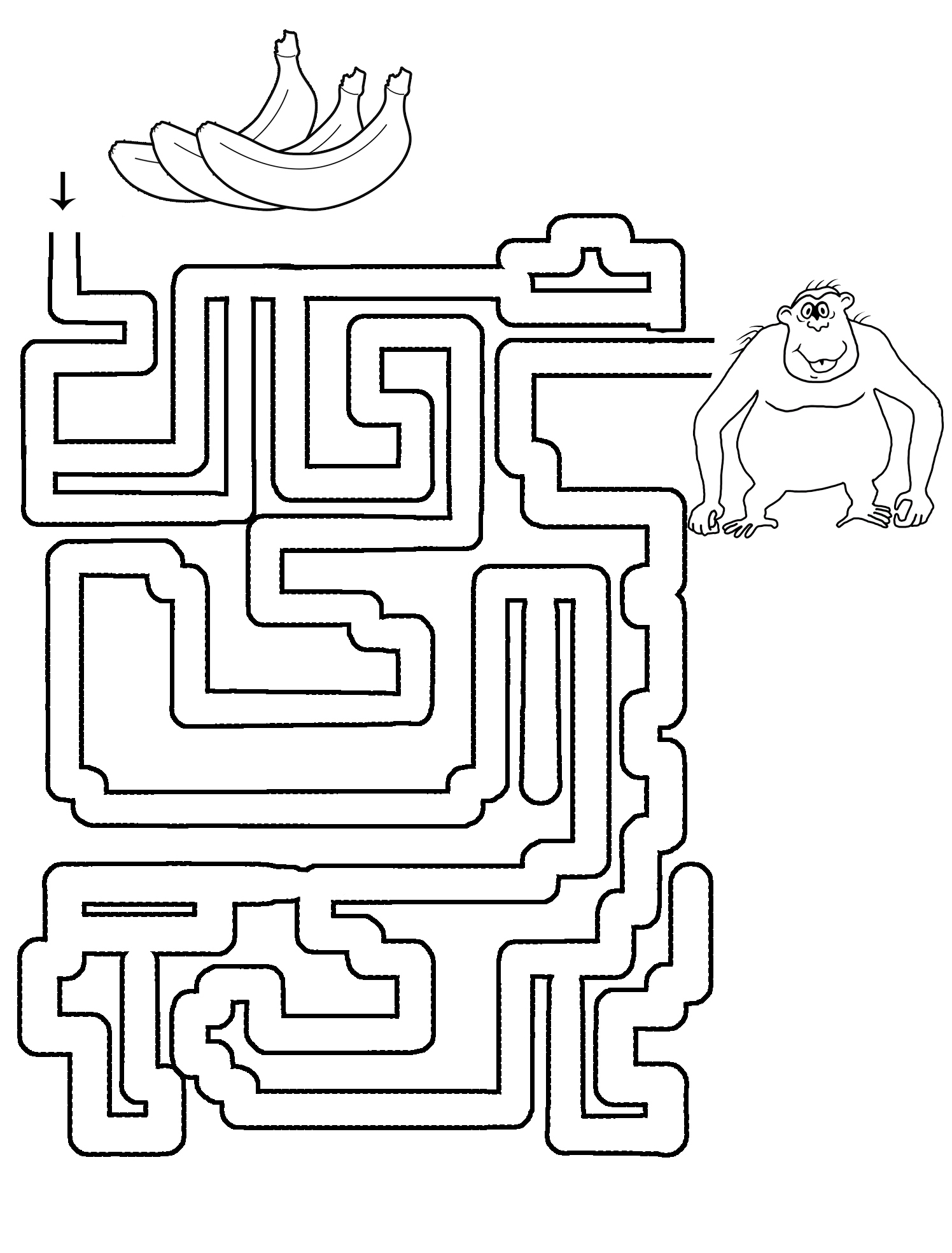 printable maze with gorilla and bananas