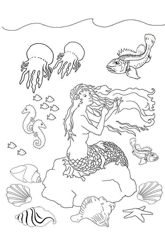 coloring pages mermaid in sea