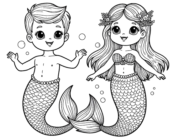 mermaid-and merman young for coloring