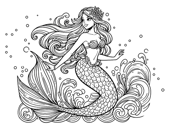 adult coloring page of mermaid