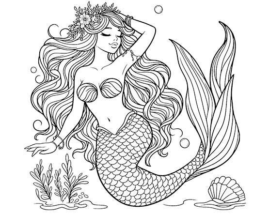 mermaid coloring page for adults
