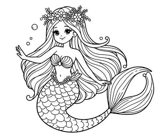 mermaid coloring page for kids