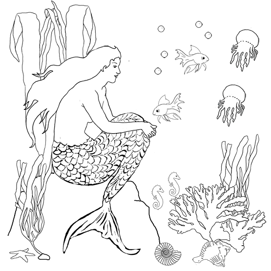 Mermaid ocean coloring sheet