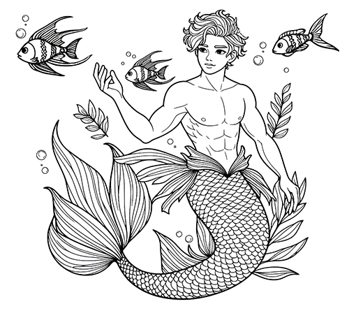 merman coloring page for young adults