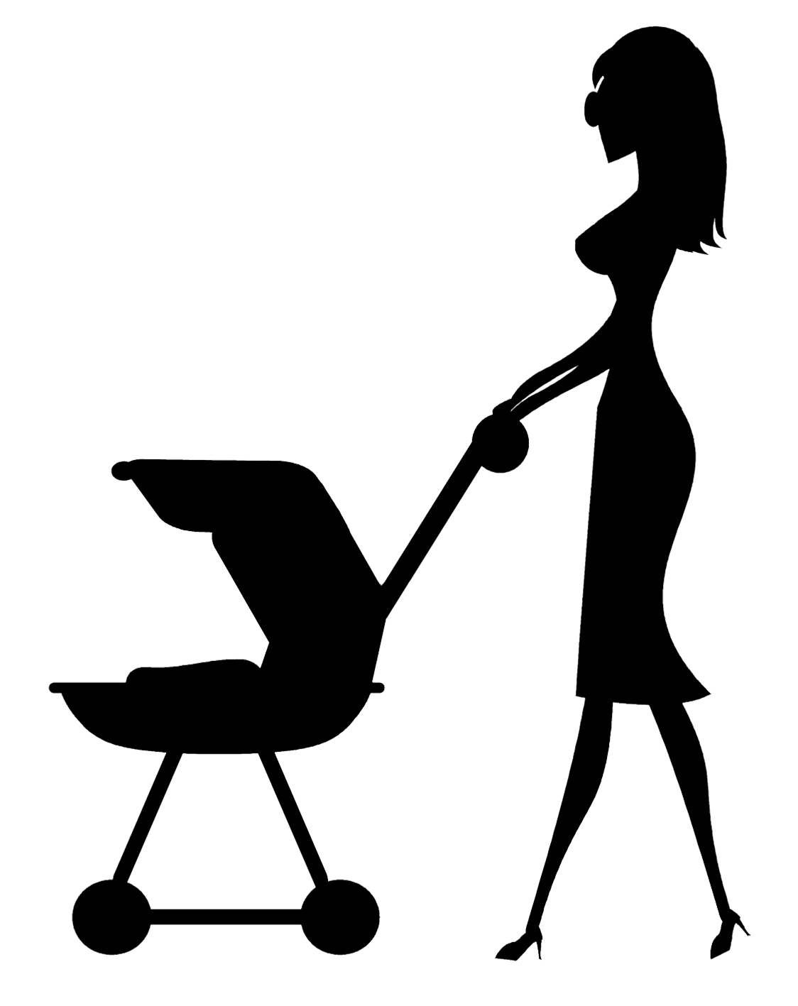 black silhouette of mother with stroller