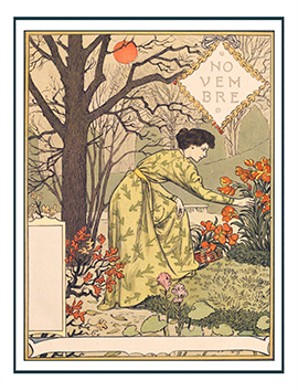 November garden Art Nouveau drawing Mucha