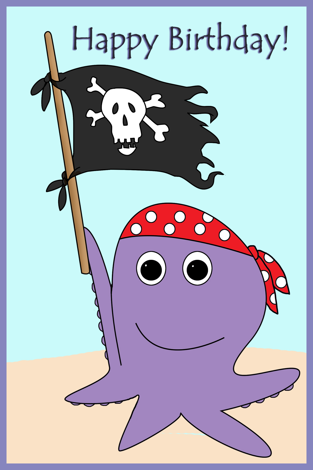 Birthday card with octopus and pirate flag