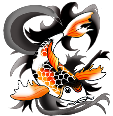 orange black koi fish black waves