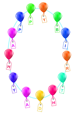 Oval frame happy birthday balloons