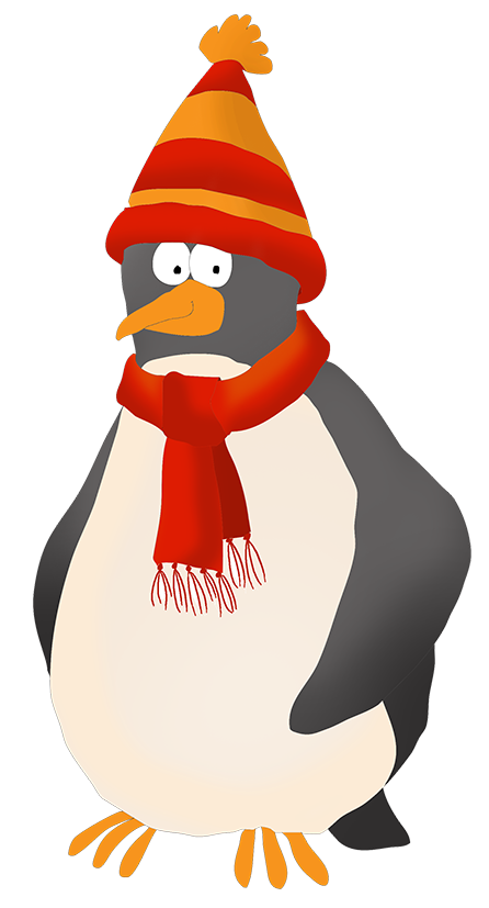 Penguin dressed for cold winter