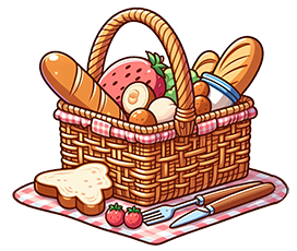 summer picnic basket with food AI
