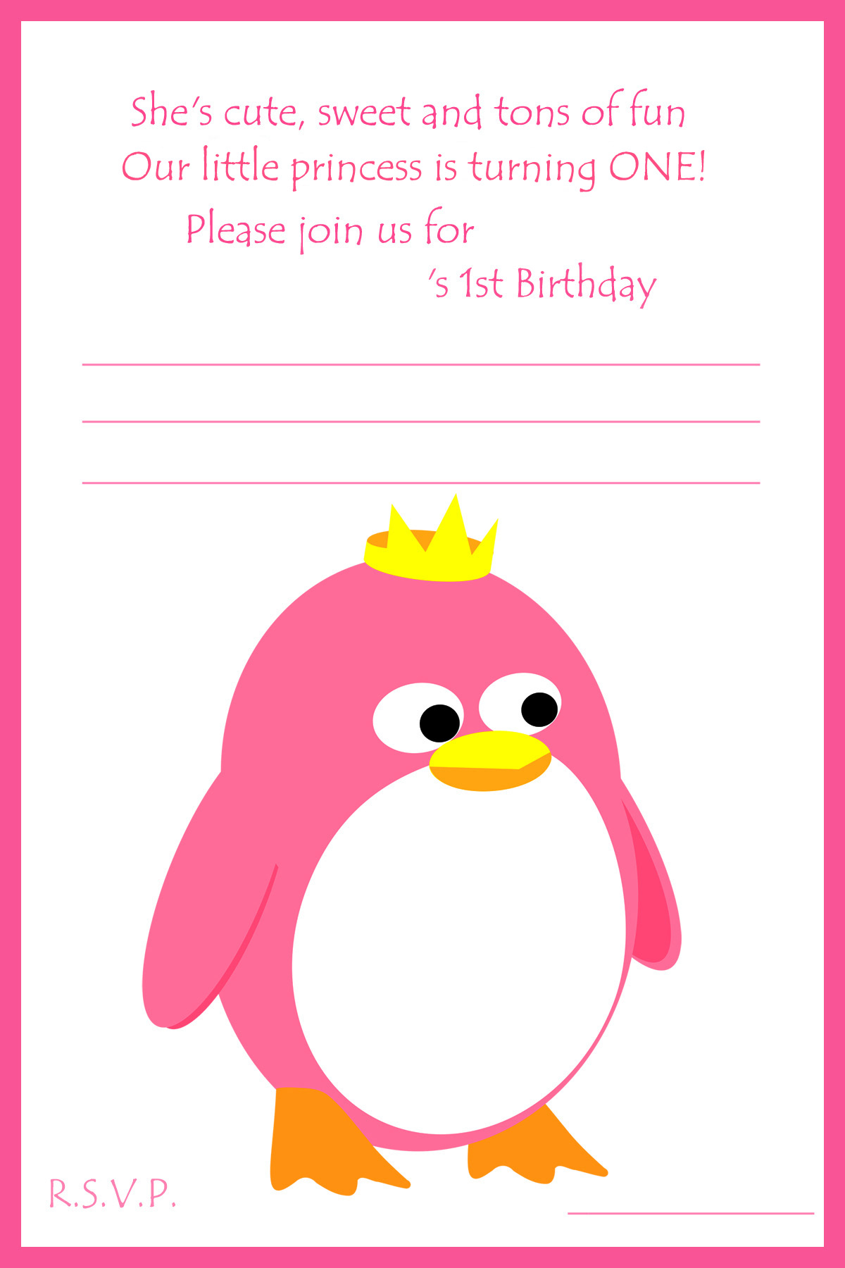 penguin 1st birthday invitation