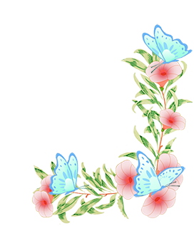 blue butterflies pink flowers border corner 2