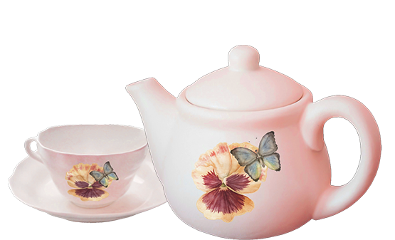 pink tea set clipart