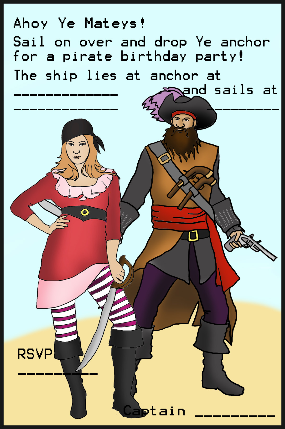 girl pirate and boy pirate invitation