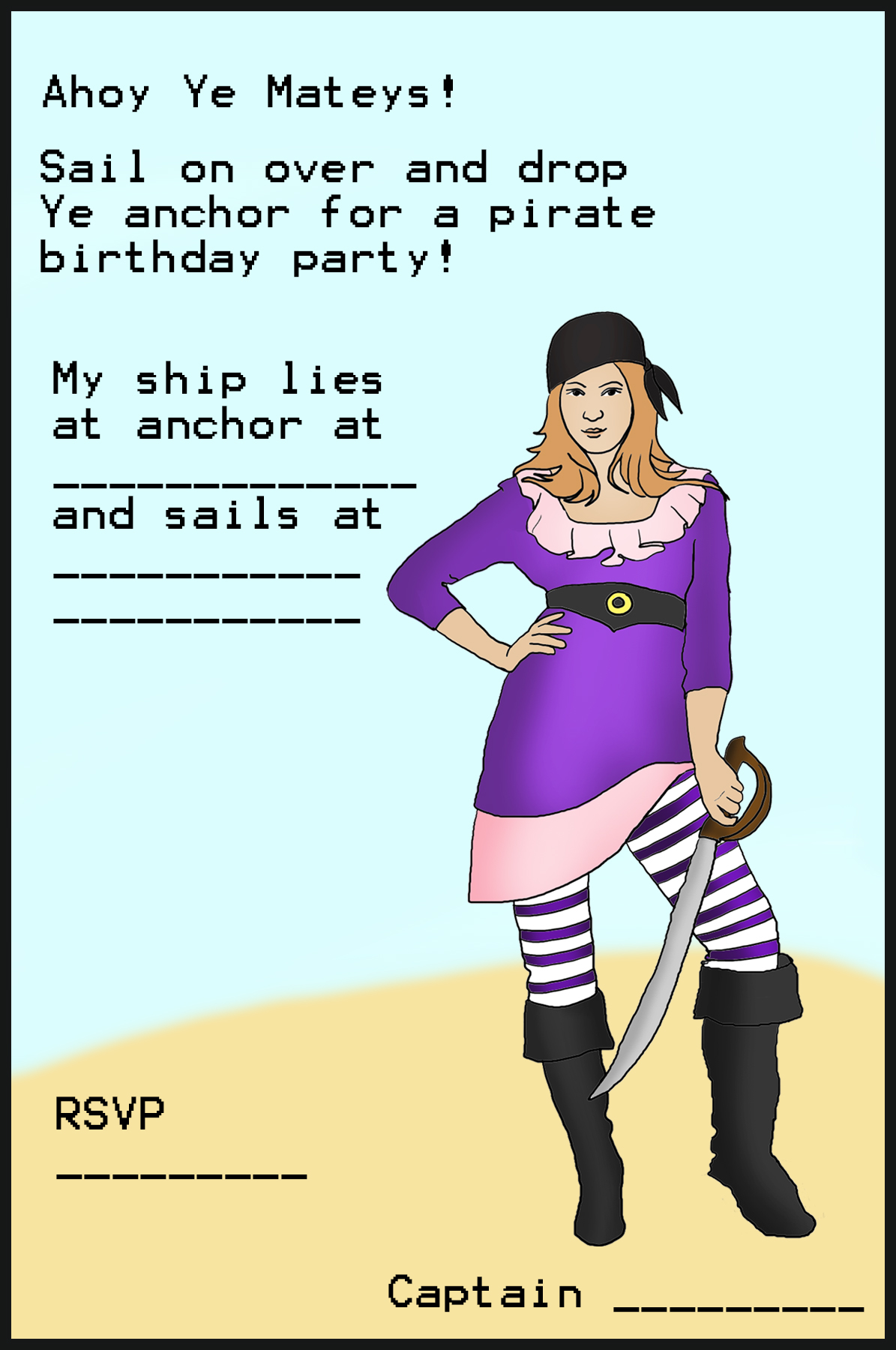 pirate birthday invitation girl pirate