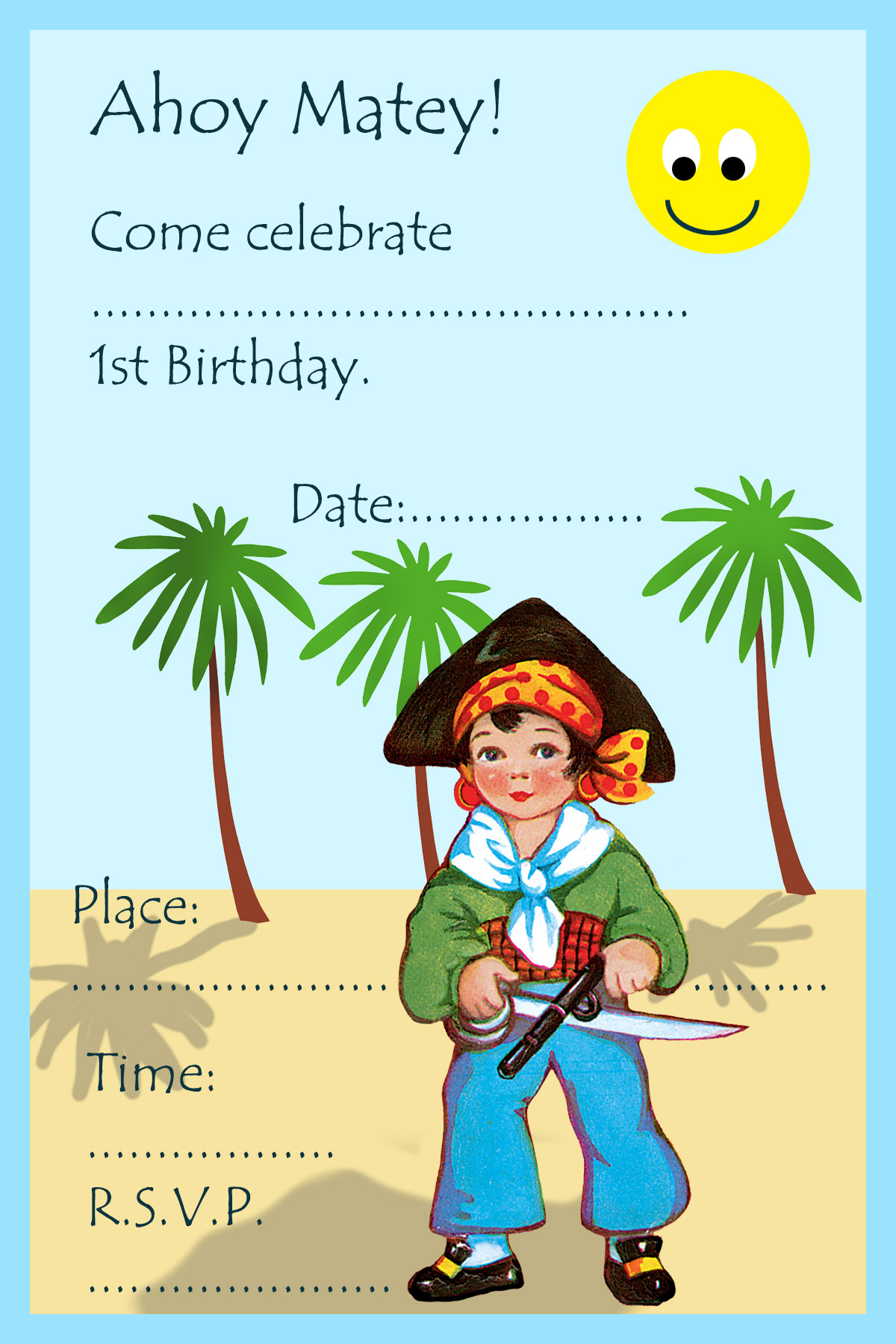 1st birthday invitation with pirate