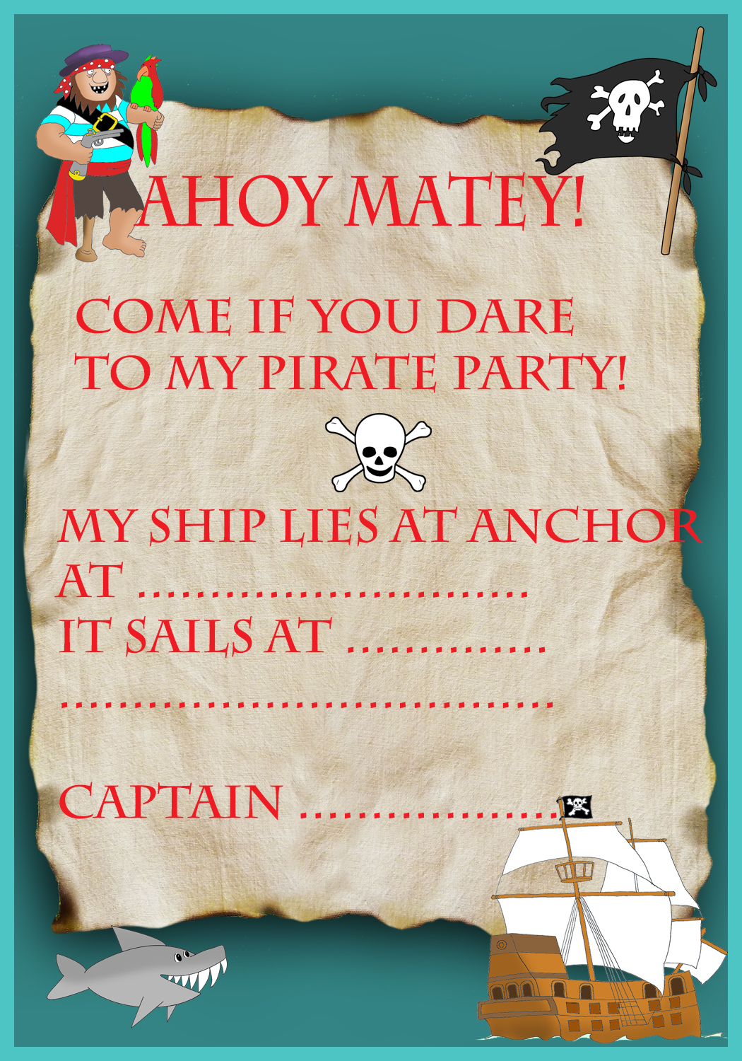 pirate treasure map invitation for birthday