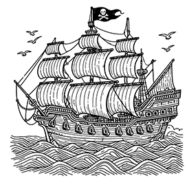 black and white pirate ship clipart