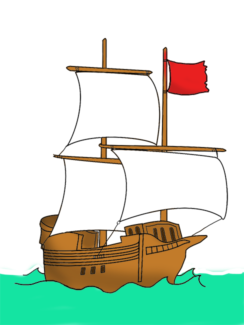 pirate ship with red flag