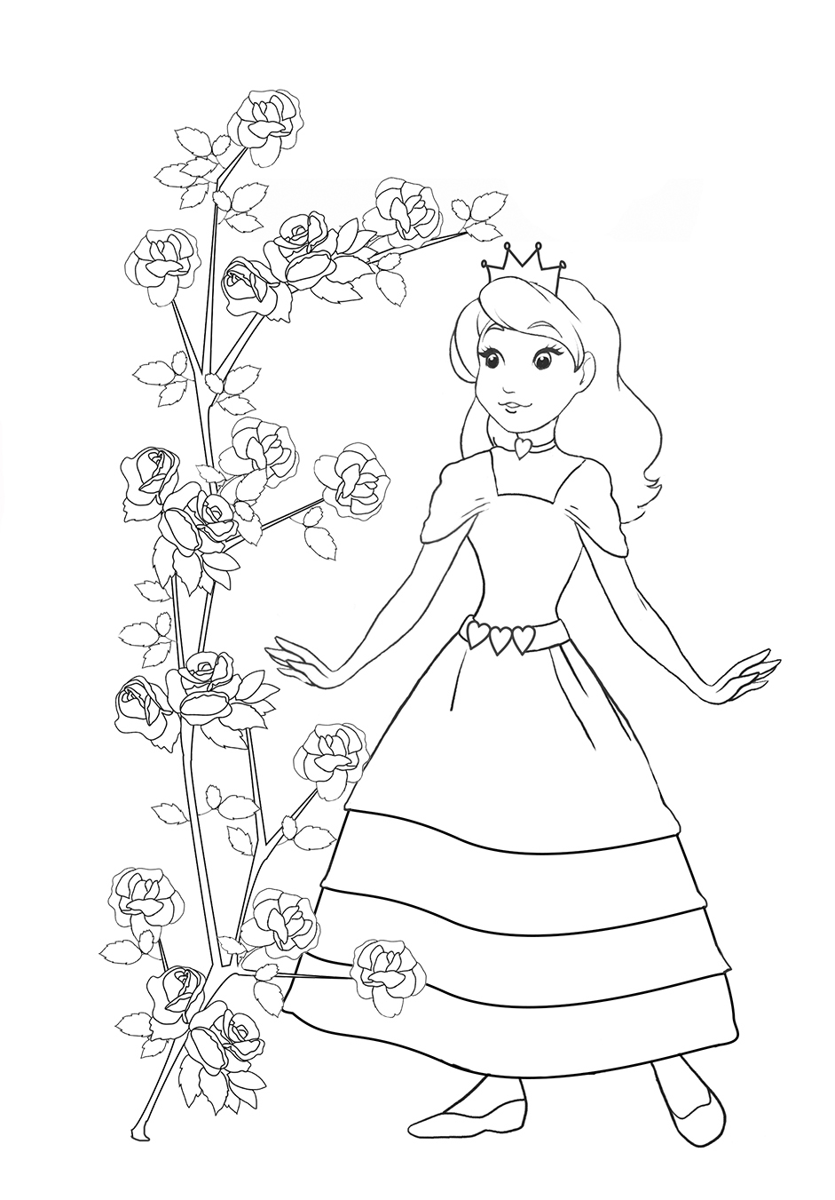 princess coloring pages with rosebush