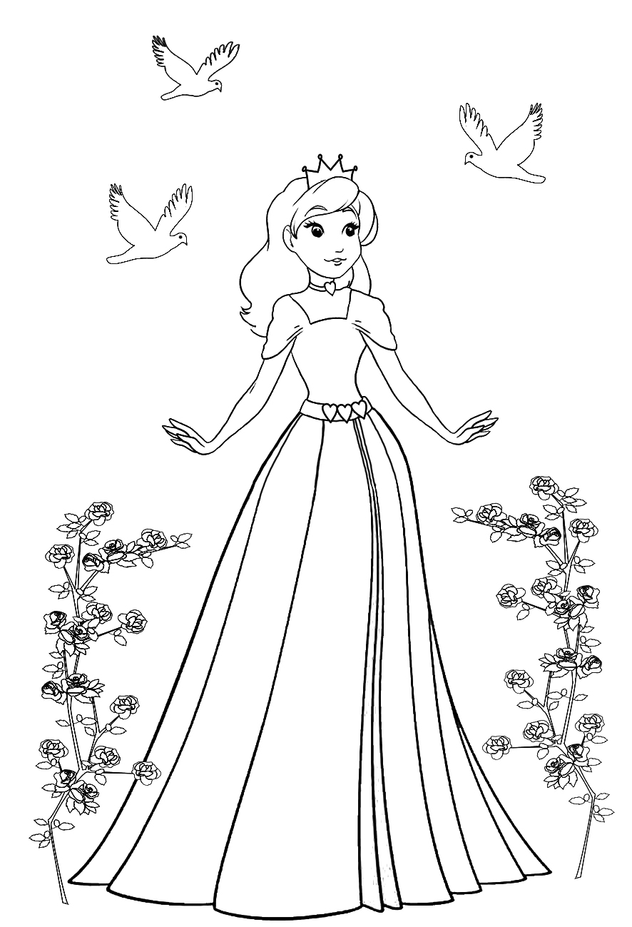 50 Princess Coloring Pages for Kids and Adults - Princesses with Roses  Frame