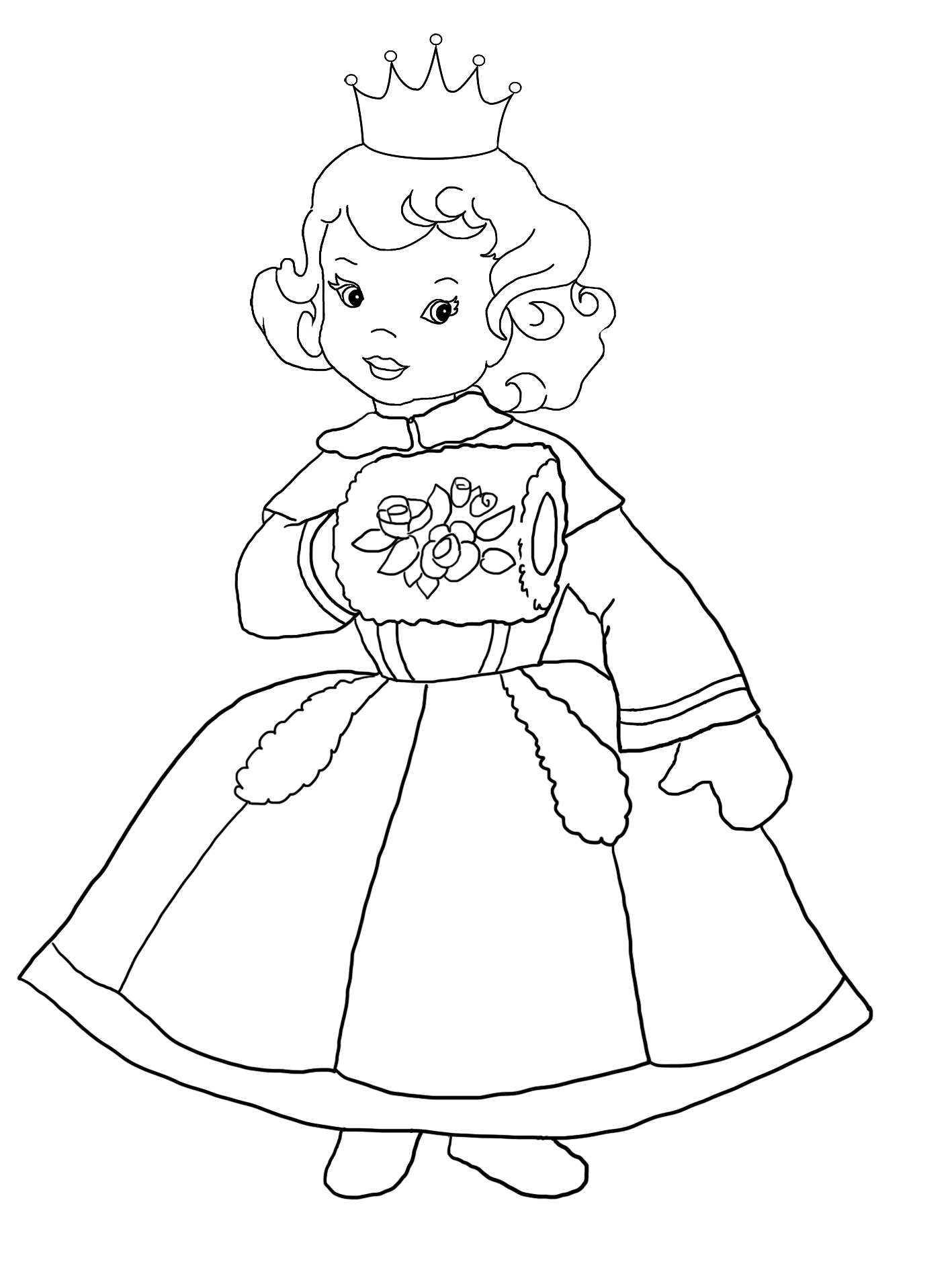 coloring sheet of princess in winter dress