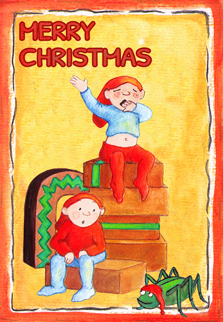 funny Christmas card with small elves