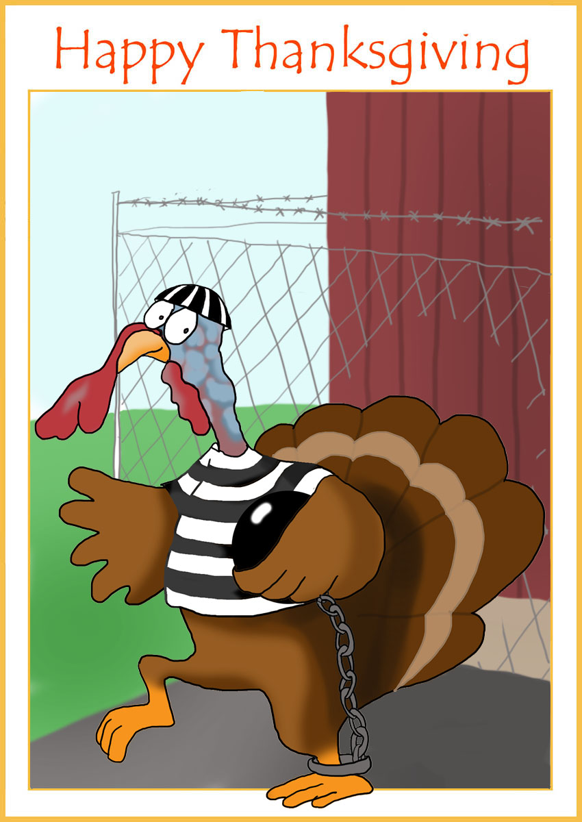 funnythanksgiving card with turkey escaping