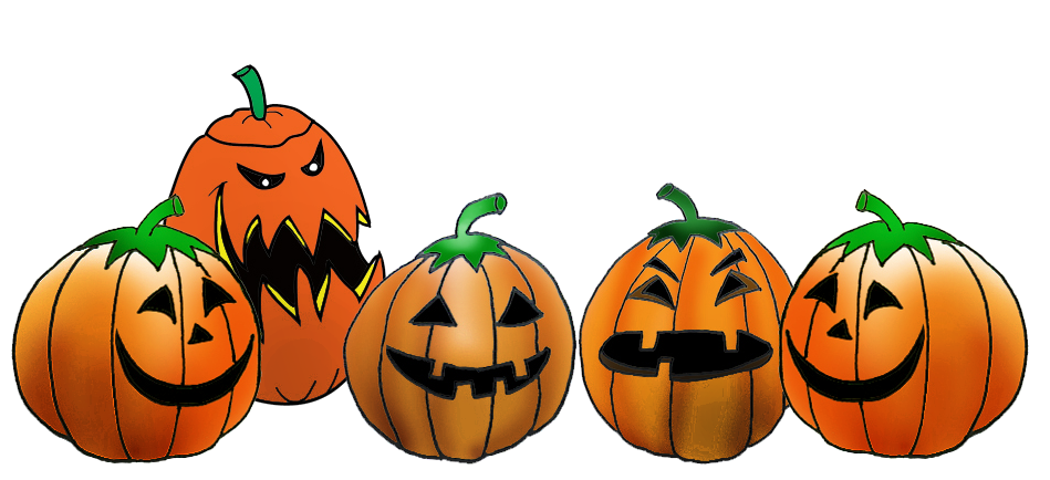 5 pumpkin heads on a row