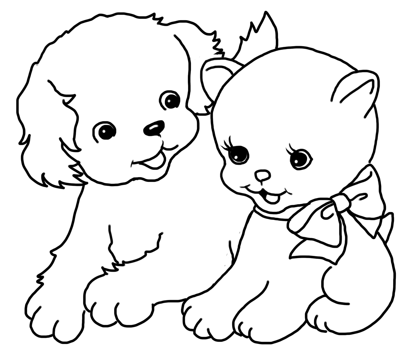 simple coloring page cat and puppy