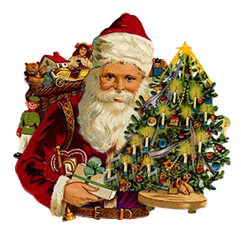 vintage Santa Claus with tree and sack