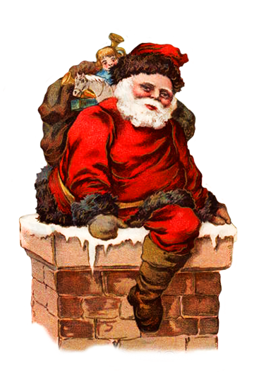 Santa climbing into a chimney