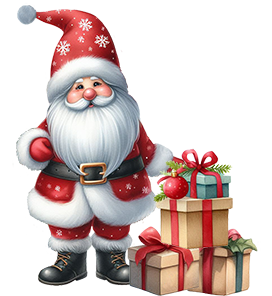 Santa gnome with presents clipart