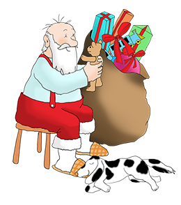Santa with dog teddy and gift sack