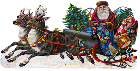 Santa with sledge and reindeer